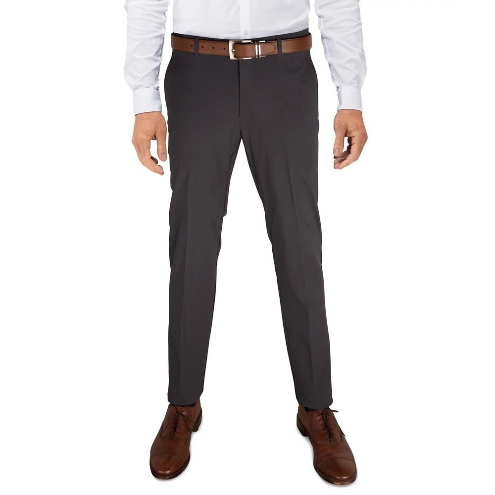 $95 NEW TOMMY HILFIGER Mens 30x30 Solid Charcoal Gray TH FLEX Khaki/Chino Pants